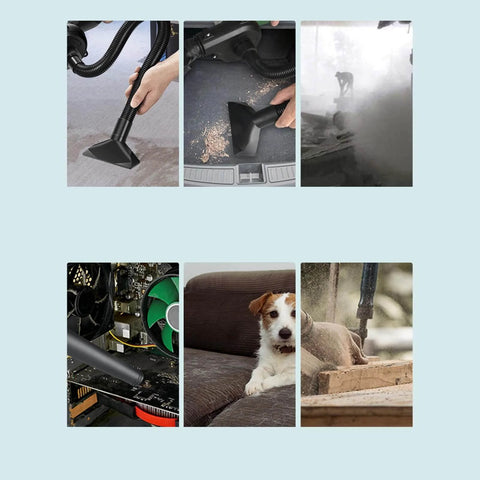 Dual Use Angle Grinder To Blower Adapter Kit for dust control in workshops and outdoor cleanup, shown in various applications.
