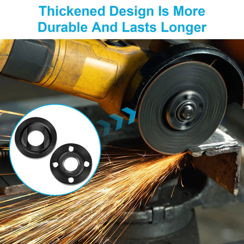 7 Piece Angle Grinder Nut And Flange Wrench Kit With 5/8-11 Thread For Fast Wheel Changes Includes One Wrench And Six Flange Nuts Inner And Outer To Fit Most 4 1/2 Inch 5 Inch And 7 Inch Grinders shown in use.