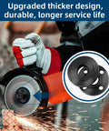 7 Piece Angle Grinder Nut And Wrench Set With Extended Wrench And Six Thick Flange Nuts For Fast Tool Changes Fits Most Four And One Half Inch Five Inch And Seven Inch Grinders With Five Eighth Eleven Threads Compatible With Major Brands, shown in use on angle grinder, close-up.