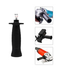 Replacement Plastic Angle Grinder Handle With 10mm Thread And 5 By 8 By 11 Shaft Spindle Nut For 100 Model Most Brands Angle Grinders Includes Wrench And Durable Ergonomic Grip For Secure Control And Long Lasting Use. Black handle with measurement detail and usage examples.