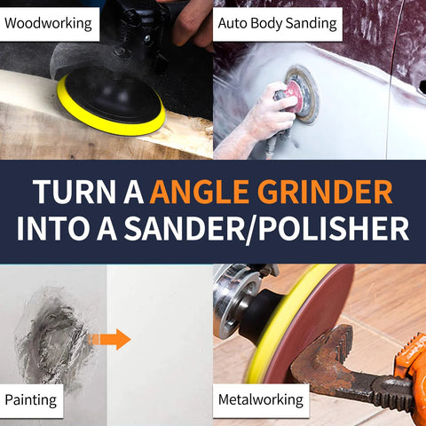 5 Inch Hook And Loop Pad For Angle Grinder With 50 Discs And 5 8 11 Threads illustrating woodworking, auto body sanding, painting, metalworking