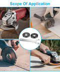 7 Piece Angle Grinder Nut And Flange Wrench Kit With 5/8-11 Thread For Fast Wheel Changes Includes One Wrench And Six Flange Nuts Inner And Outer To Fit Most 4 1/2 Inch 5 Inch And 7 Inch Grinders shown with multiple grinders in use