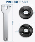 Image showing a 7 Piece Angle Grinder Nut And Wrench Set With Extended Wrench And Six Thick Flange Nuts For Fast Tool Changes Fits Most Four And One Half Inch Five Inch And Seven Inch Grinders With Five Eighth Eleven Threads Compatible With Major Brands, featuring dimensions.