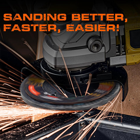 40 Grit Zirconia Flap Discs 4.5 Inch T27 in use on angle grinder with sparks during sanding metal