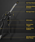 High-volume angled air blow gun with rubber guard delivers powerful dust, water, and debris removal in tight spaces