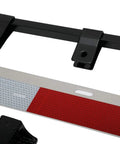 Angled mud flap hanger with three-coil damping spring and reflective plate delivers stable alignment, reduces vibration, and resists rust with black powder coating and E coating; hardware included, sold as a pair.