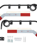 Angled mud flap hanger with three-coil damping spring and reflective plate delivers stable alignment, reduces vibration, and resists rust with black powder coating and E coating; hardware included, sold as a pair.