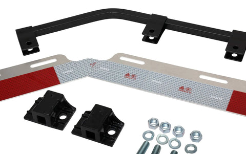 Angled mud flap hanger with three-coil damping spring and reflective plate delivers stable alignment, reduces vibration, and resists rust with black powder coating and E coating; hardware included, sold as a pair