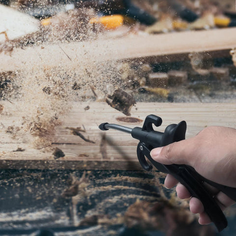 High-volume angled air blow gun with rubber guard delivers powerful dust, water, and debris removal in tight spaces