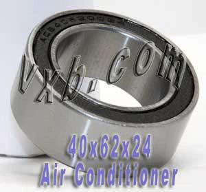 Angular Contact Bearing A/C Sealed 40x62x24mm, chrome steel, rubber-sealed, side view showing dimensions and branding.