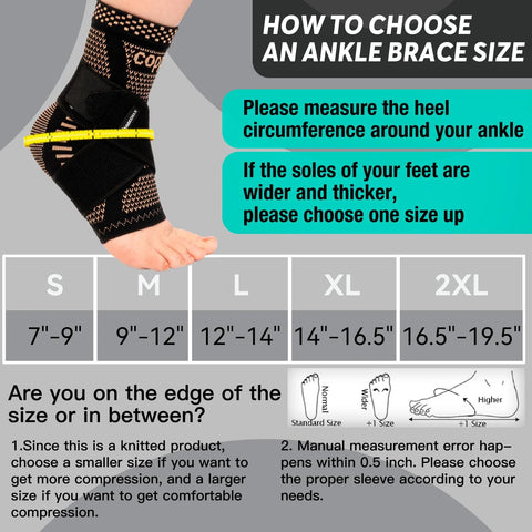 Sizing guide for Copper Infused Ankle Brace For Men And Women Breathable Compression Sleeve With Copper Nylon Blend Targeted Support