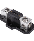Heavy Duty Inline ANL Fuse Holder With 200 Amp Fuse Included For 1/0 Or 4 Gauge Car Audio Wiring, solid zinc core, close-up view.