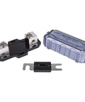 Heavy Duty Inline ANL Fuse Holder With 200 Amp Fuse Included For 1/0 Or 4 Gauge Car Audio Wiring base, cover, and fuse components