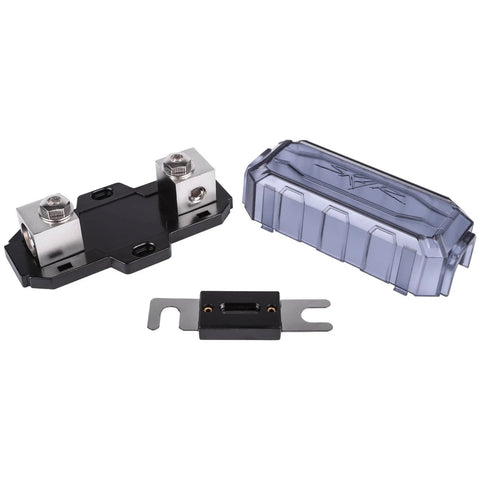 Heavy Duty Inline ANL Fuse Holder With 200 Amp Fuse Included For 1/0 Or 4 Gauge Car Audio Wiring base, cover, and fuse components
