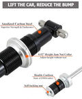 Adjustable front coilover shocks with 500 lb springs deliver improved handling and ride comfort for classic A-Body 73-77 and G-Body 82-88 builds, showing anodized carbon steel and adjustment features.
