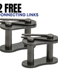 2 free connecting links for ANSI 25 Roller Chain 10 Feet included, designed for heavy duty drive applications in go-karts and machinery.
