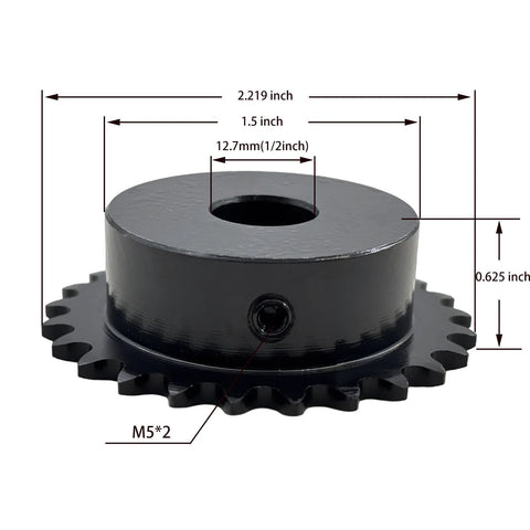 ANSI 25 Roller Chain Sprocket Type B With Twenty Five Teeth, Bore Twelve Point Seven Millimeter, Hardened 1045 Carbon Steel