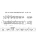 Technical diagram of 35# roller chain with detailed measurements, showing pitch, roller diameter, and plate thickness specifications.