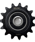 Front view of ANSI 35 Roller Chain Idler Sprocket Type C Built Tough Heavy Duty For Three Eight Inch Pitch With Ten Millimeter Bore And Fifteen Teeth Bearing 6000RS Hardened 1045 Carbon Steel Antirust Drive Sprocket For 35 Chain