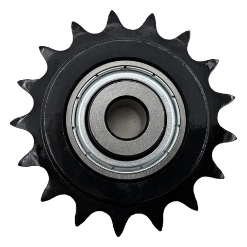 Industrial Grade ANSI 40 Roller Chain Idler Sprocket Type C With Half Inch Bore Seventeen Teeth And Bearing, front view