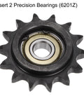 Heavy Duty Roller Chain Idler Sprocket Set For ANSI 40 DIN 08A Chains, 14 Tooth, precision bearing close-up view