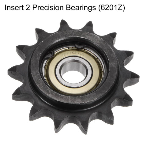 Heavy Duty Roller Chain Idler Sprocket Set For ANSI 40 DIN 08A Chains, 14 Tooth, precision bearing close-up view