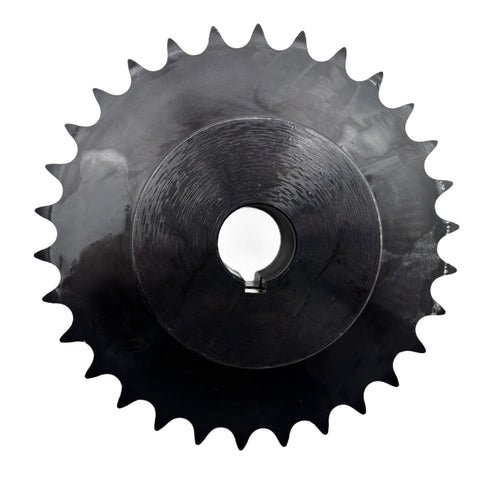 Front view of Built Tough ANSI 50 Roller Chain Sprocket Type B 1 Inch Bore Saelno 30 Teeth For Five Eighth Inch Pitch Chain Hardened 1045 Steel