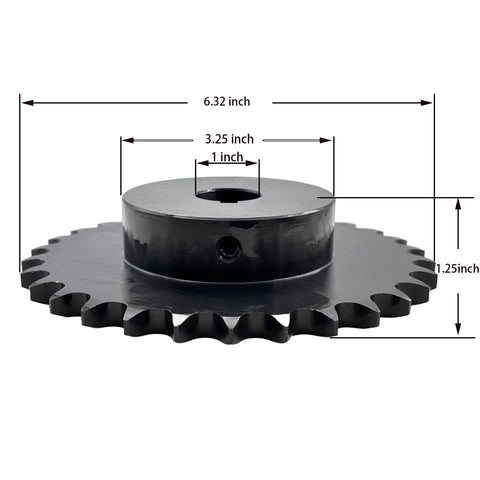 Side view of Built Tough ANSI 50 Roller Chain Sprocket Type B 1 Inch Bore Saelno 30 Teeth with dimensions indicated.