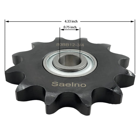 Front view of Heavy Duty ANSI 80 Roller Chain Idler Sprocket Type C With Bearing Three Quarter Inch Bore Twelve Tooth Hardened 1045 Carbon Steel Blackened Surface