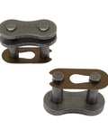 Close-up of heat-treated carbon steel connecting link for Ten Feet Long 80 Roller Chain ANSI No 80 with 120 links for industrial use.