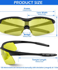 12 Pack ANSI Z87.1 Safety Glasses For Men Women Youth With Anti Scratch Lenses front and side view with size details