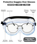 ANSI Z87.1 Anti Fog Safety Goggles For Lab And Industrial Eye Protection over glasses, adjustable strap, vented design