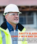 Constructor wearing Anti Fog ANSI Z87.1 Safety Glasses For Construction And Woodworking Unisex on a job site