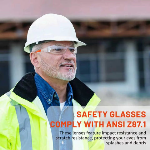Constructor wearing Anti Fog ANSI Z87.1 Safety Glasses For Construction And Woodworking Unisex on a job site