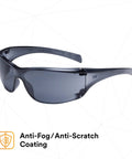 Virtua AP Safety Glasses ANSI Z87 Anti Fog Anti Scratch Gray Lens Side Shields with wraparound design