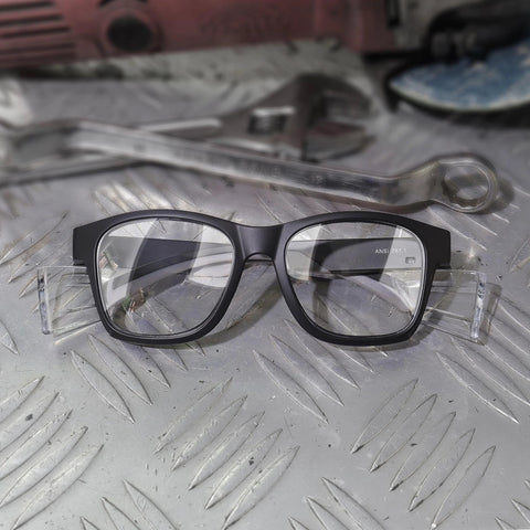 Safety Glasses With Anti Fog Lenses And Shields ANSI Z87 1 UV Protection on metal surface
