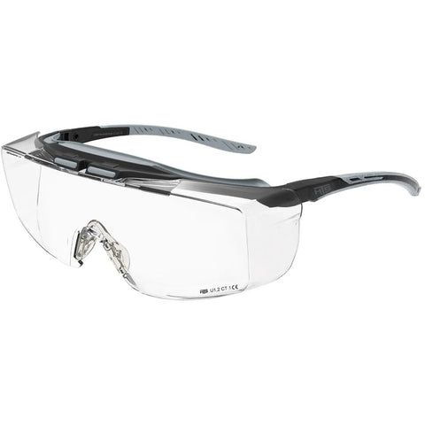 ANSI Z87.1 Plus Anti Fog Lab Safety Glasses Over Eyeglasses With Side Shields, clear lenses, black frame