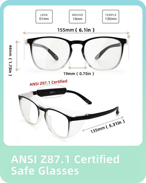 Oversize Anti Fog Safety Glasses For Nurses Z87.1 Certified UV Protection Pink front and side view with dimensions.