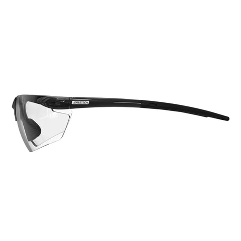Side view of ANSI Z87 Plus Impact Resistant Polycarbonate Safety Glasses Black Frame Pack 12 with scratch-resistant lenses