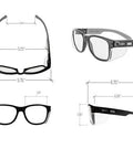 ANSI Z87.1 Safety Glasses With Anti Fog UV Protection Clear Lens Side Shields, multiple views with dimensions illustrated