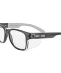 ANSI Z87.1 Safety Glasses With Anti Fog UV Protection Clear Lens Side Shields black frame angled view
