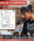 Worker wearing Clear Safety Glasses 12 Pack ANSI Z87.1 Certified Scratch And Impact Resistant in industrial setting