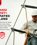 Worker wearing ANSI Z87 Safety Glasses With High Contrast Lenses For Men And Women Anti Scratch on construction site.