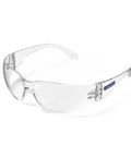 ANSI Z87 Safety Glasses With Impact-Resistant Lenses And UV Protection 12-Pack, clear wraparound frame, side view