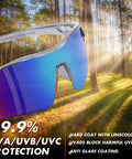 Blue mirror gray frame glasses in forest, 12 Pack ANSI Z87.1 Safety Glasses With UV Protection, 99.9% UVA/UVB/UVC protection