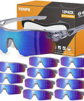 12 Pack ANSI Z87.1 Safety Glasses with UV Protection Blue Mirror Gray Frame, featuring lightweight polycarbonate lenses