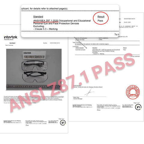 Over Glasses Safety Goggles Anti Fog ANSI Z87 Eye Protection For All certification documents shown