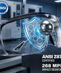 Over Glasses Safety Goggles Anti Fog ANSI Z87 Eye Protection For All highlighting impact resistance and certification in a lab setting.