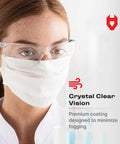 Close-up of person wearing ANSI Z87.1 Safety Glasses With Scratch Resistant Coating Clear UV Protection with face mask