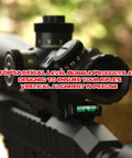 Side view of Low Profile Precision Picatinny Anti Cant Level Bubble Extended Version attached to a rifle scope on a Picatinny rail.